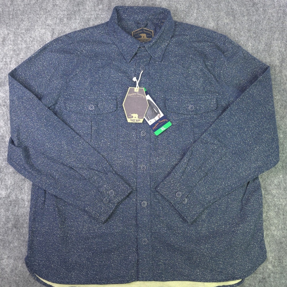 New Freedom Foundry Shirt XL‎ Falnnel Chamois Blue Solid Long Sleeve Button Up